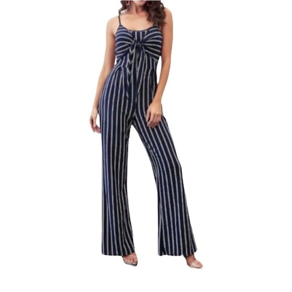 Women Romper Jumpsuit stripped bow front Small - Picture 1 of 13